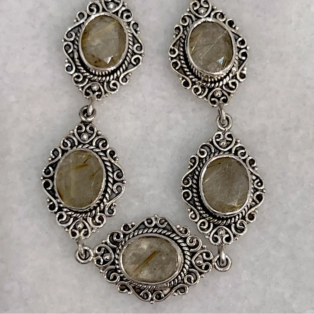 Golden Rutilated Quartz Sterling Silver Toggle Clasp Bracelet - Picture 4 of 10